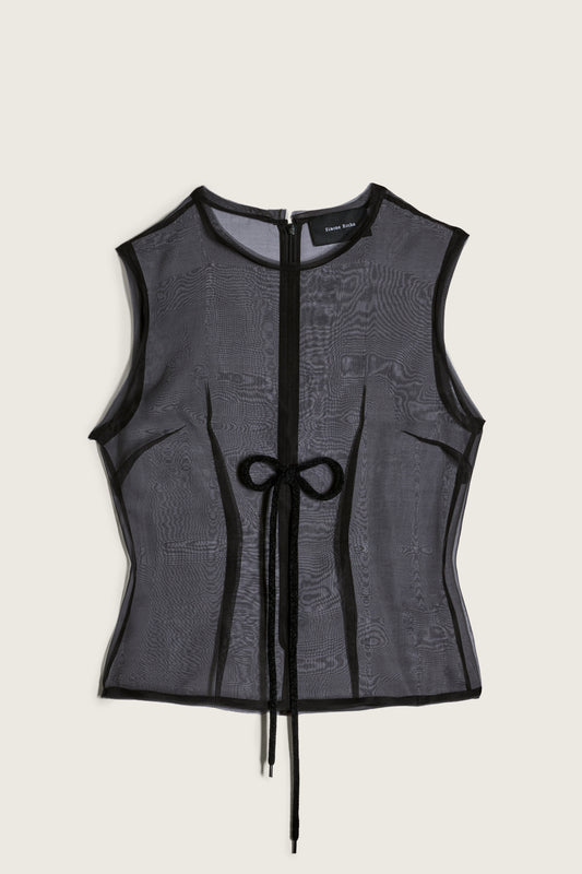 Sheer Frayed Contour Dart Top