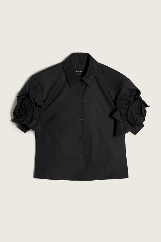 Cropped Rose Puff Sleeve Shirt