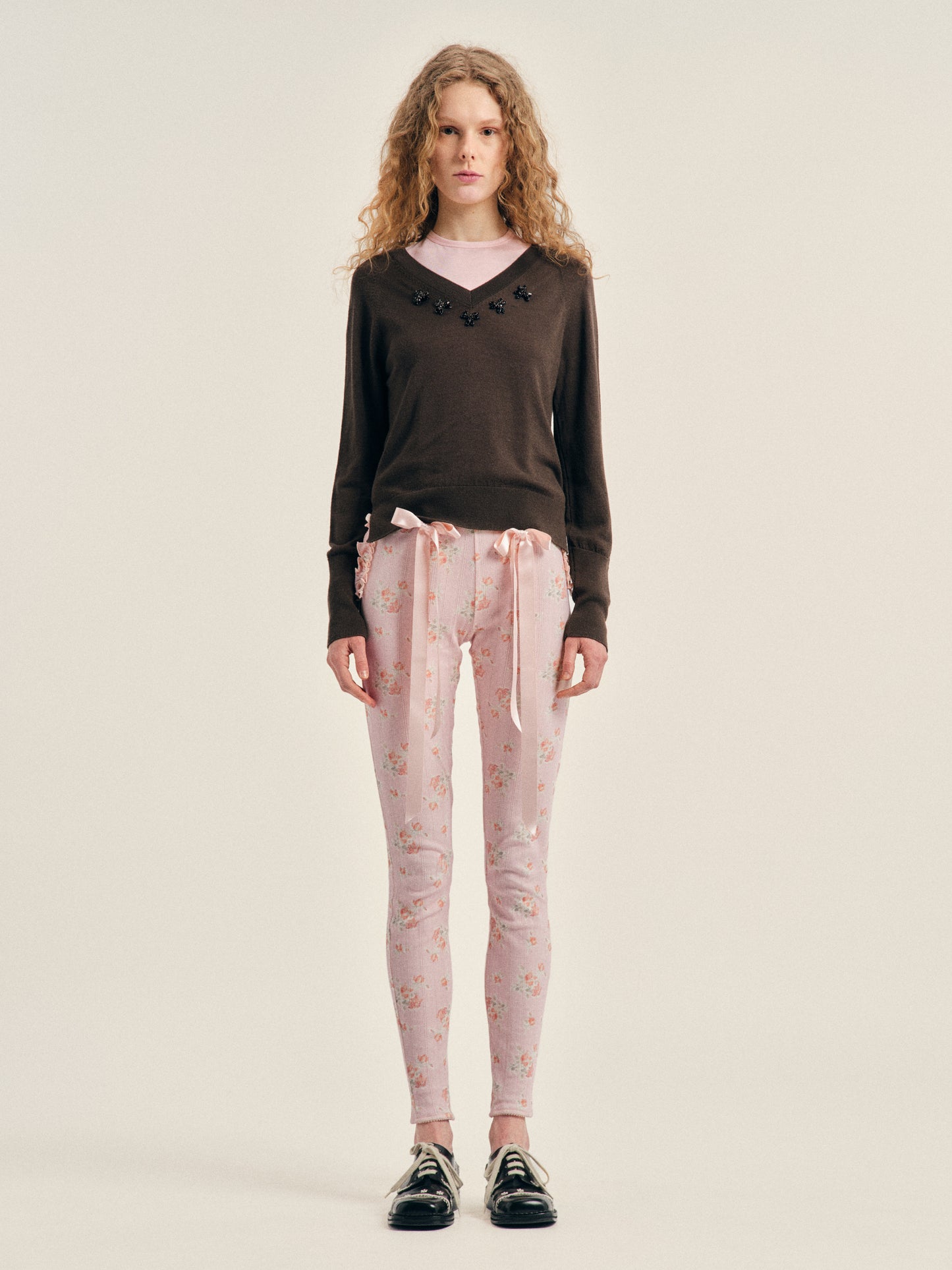 Turbo Embellished Merino Silk Double V-Neck Jumper