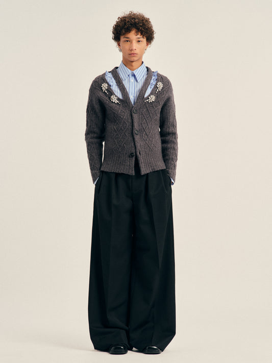 Embellished Cable Knit Slash Cardigan