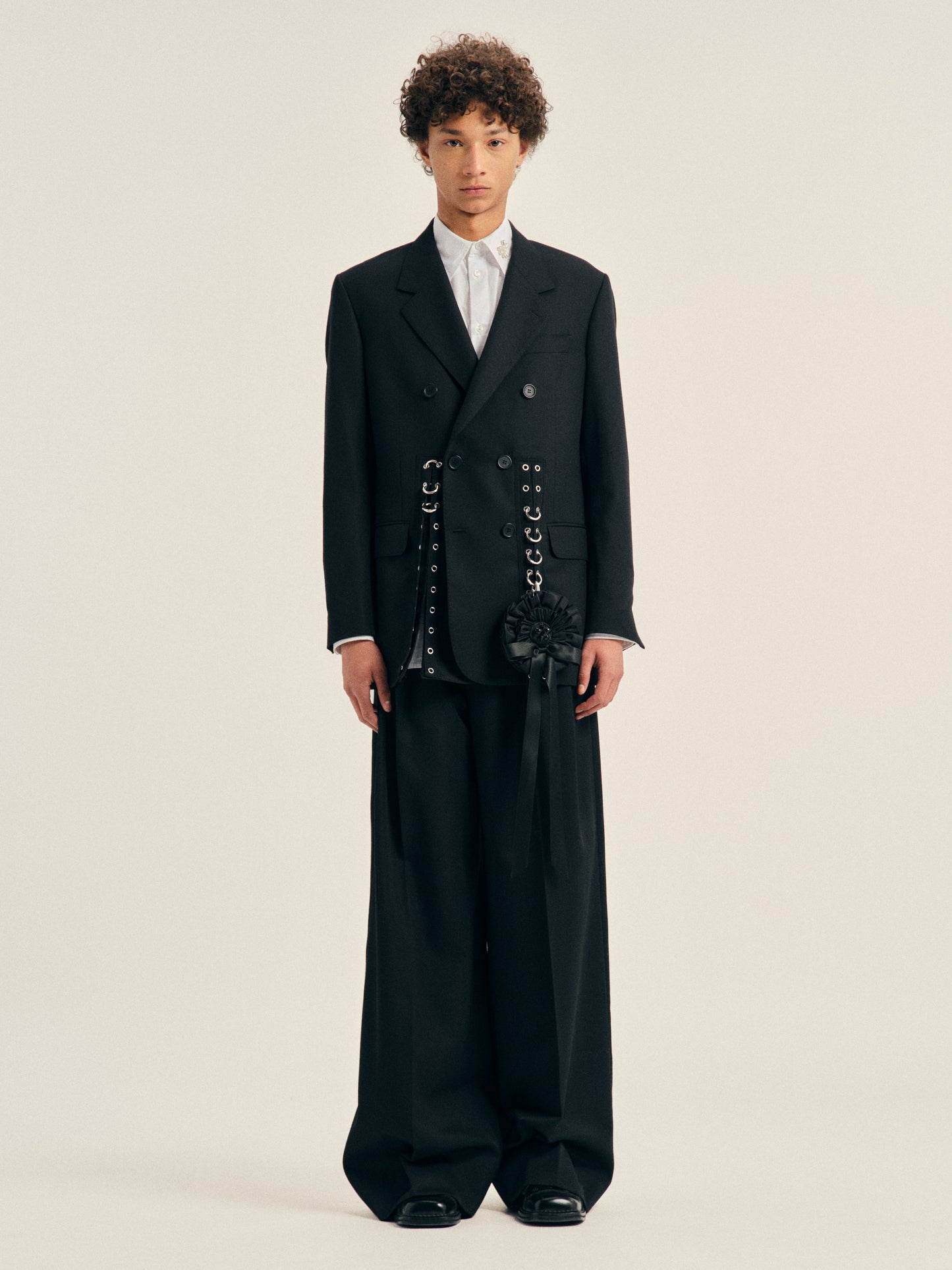 Double Breasted Grommet Ring Hem Slice Jacket