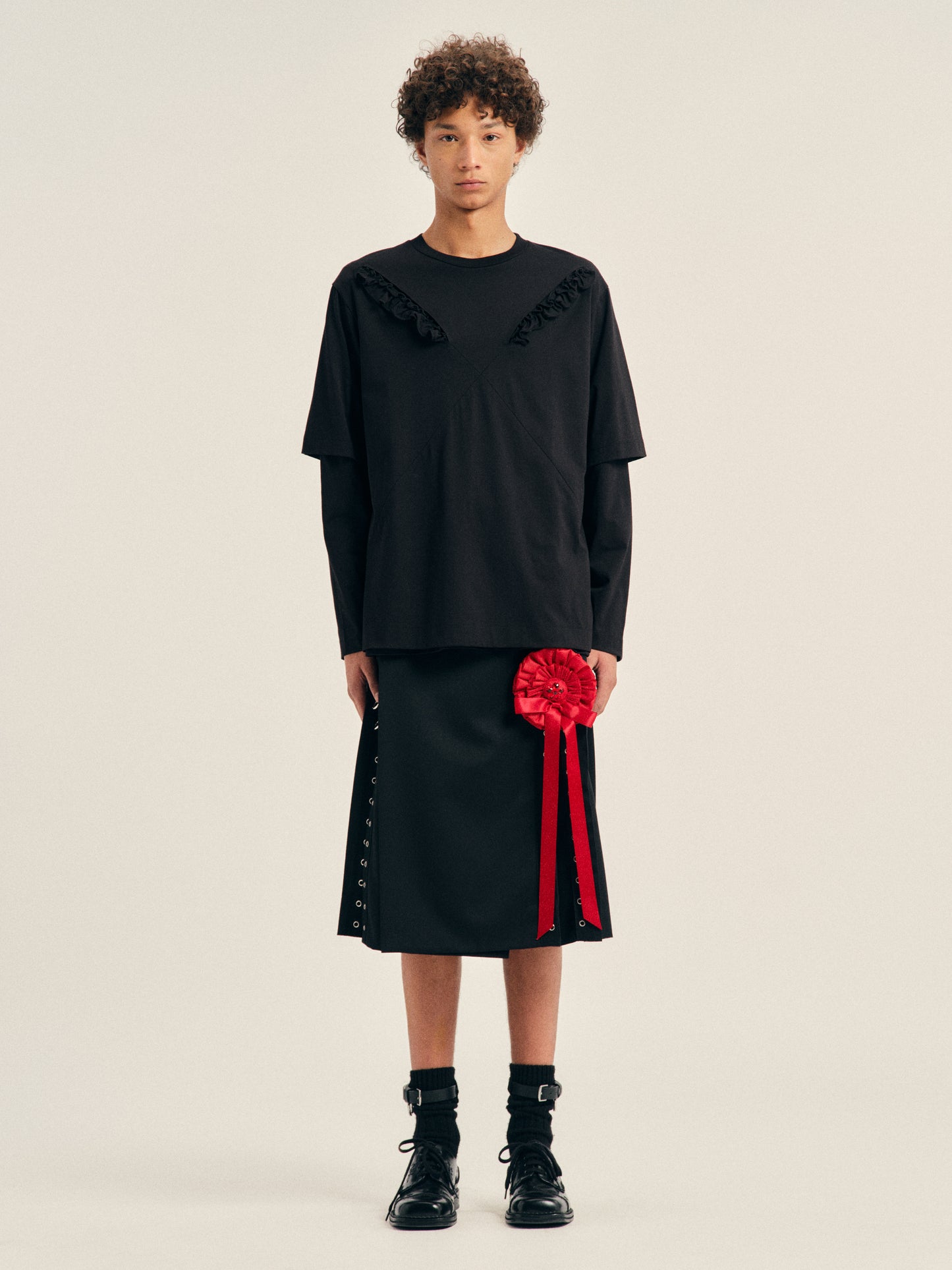Ruffle Slash Layered Long Sleeve T-Shirt