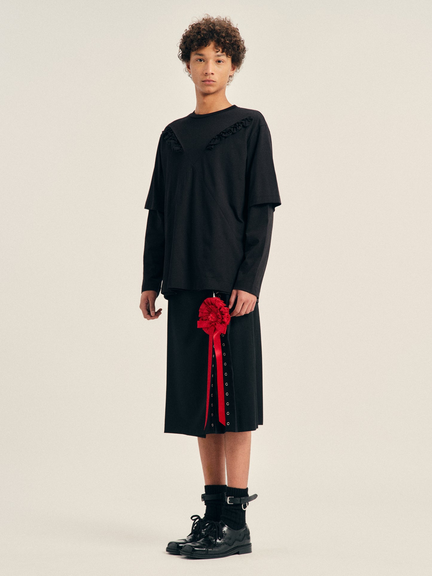 Ruffle Slash Layered Long Sleeve T-Shirt