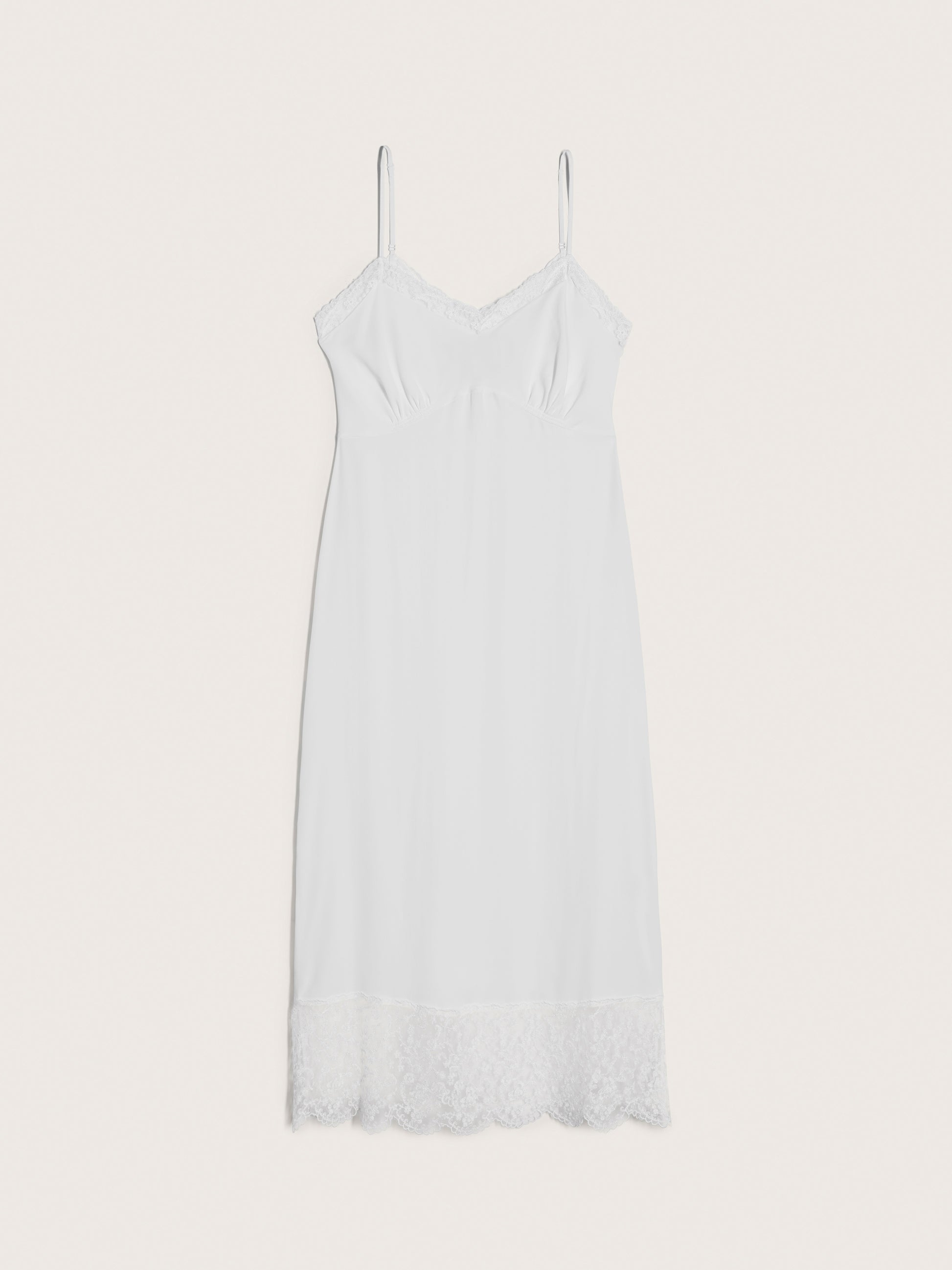 white slip dress lace trim Lolita Lace Slit Silk Slip Dress