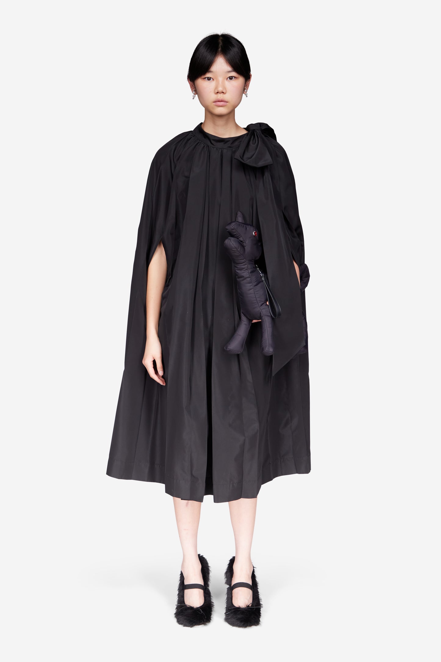 Pleated Cascade Cape Dress