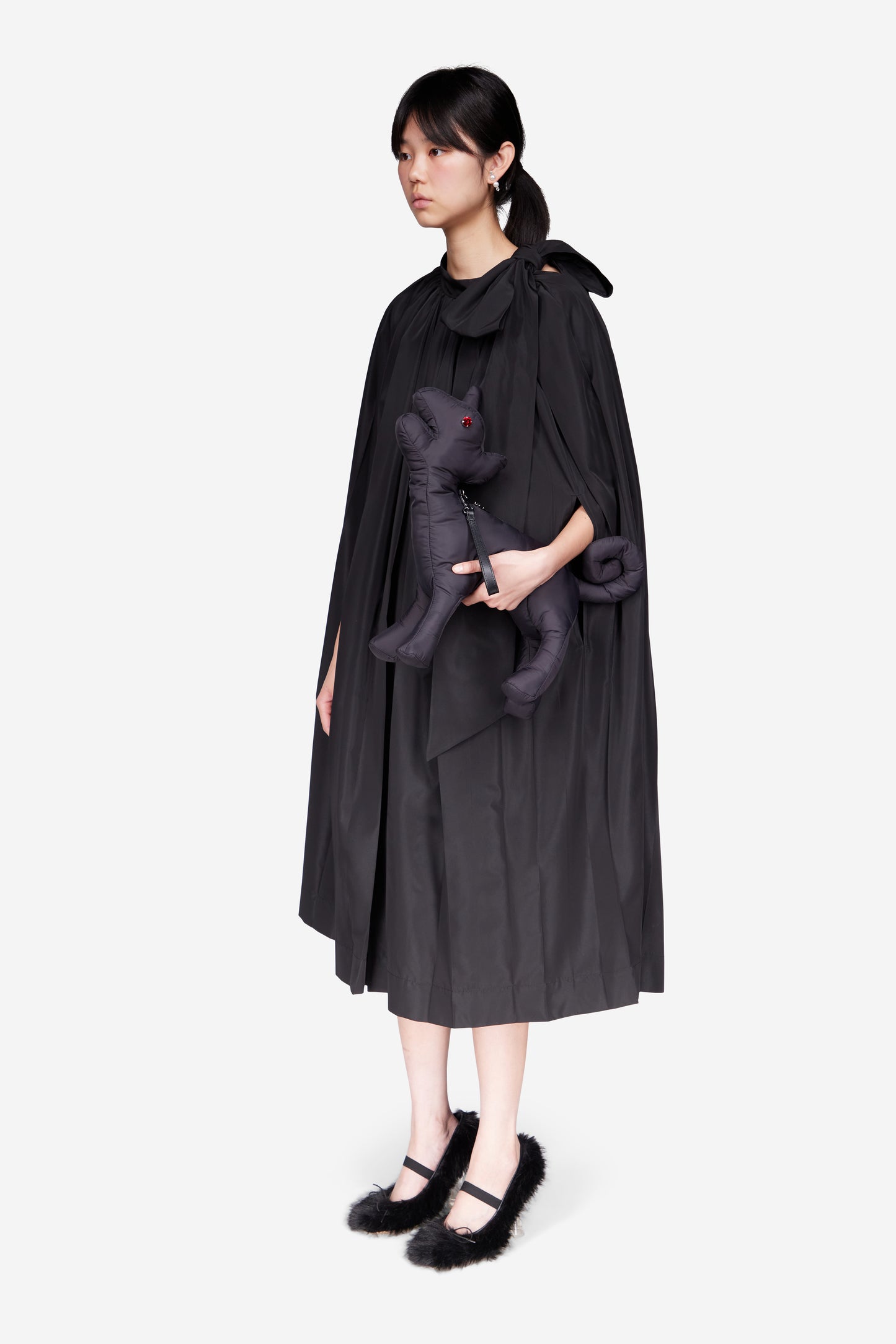 Pleated Cascade Cape Dress