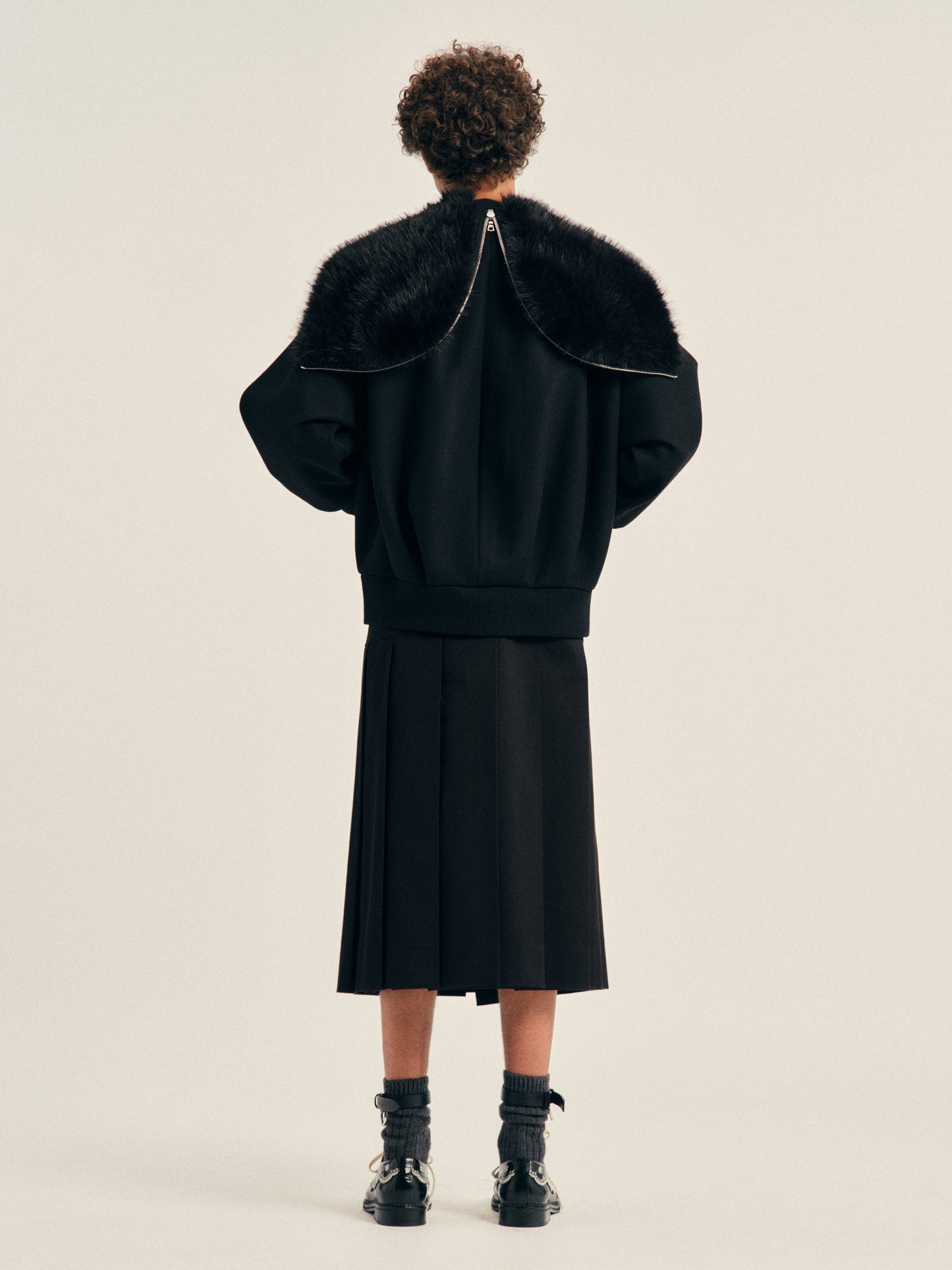 Oversized Split Faux Fur Hood Jacket