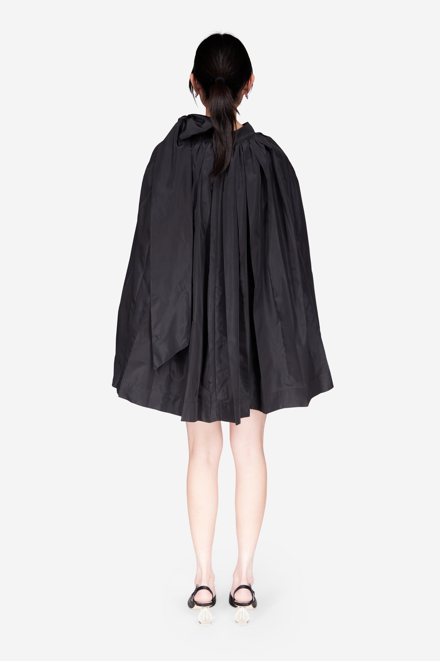 Short Pleated Cascade Cape Dress