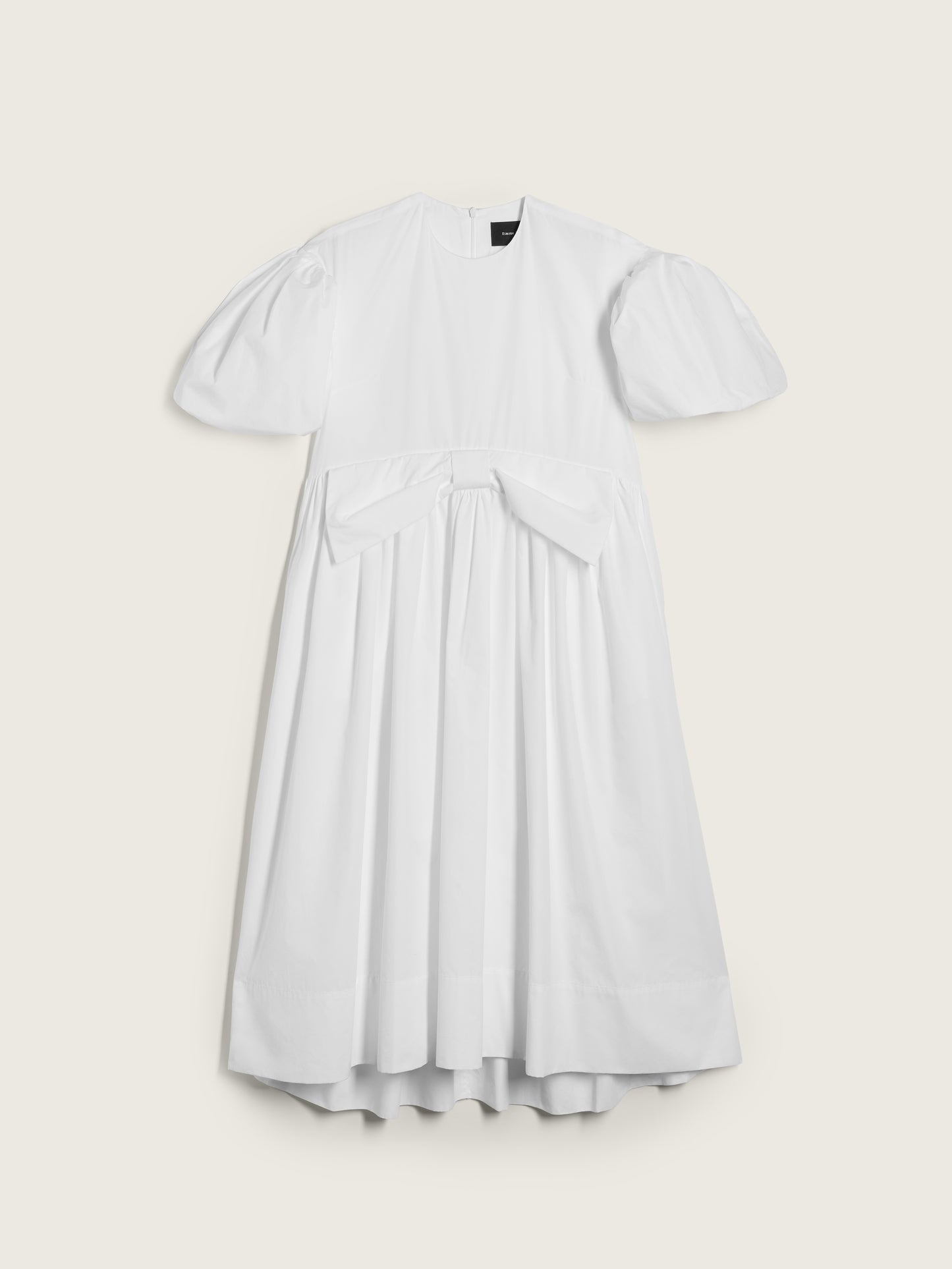 Puff Sleeve Gathered Bow Smock Dress