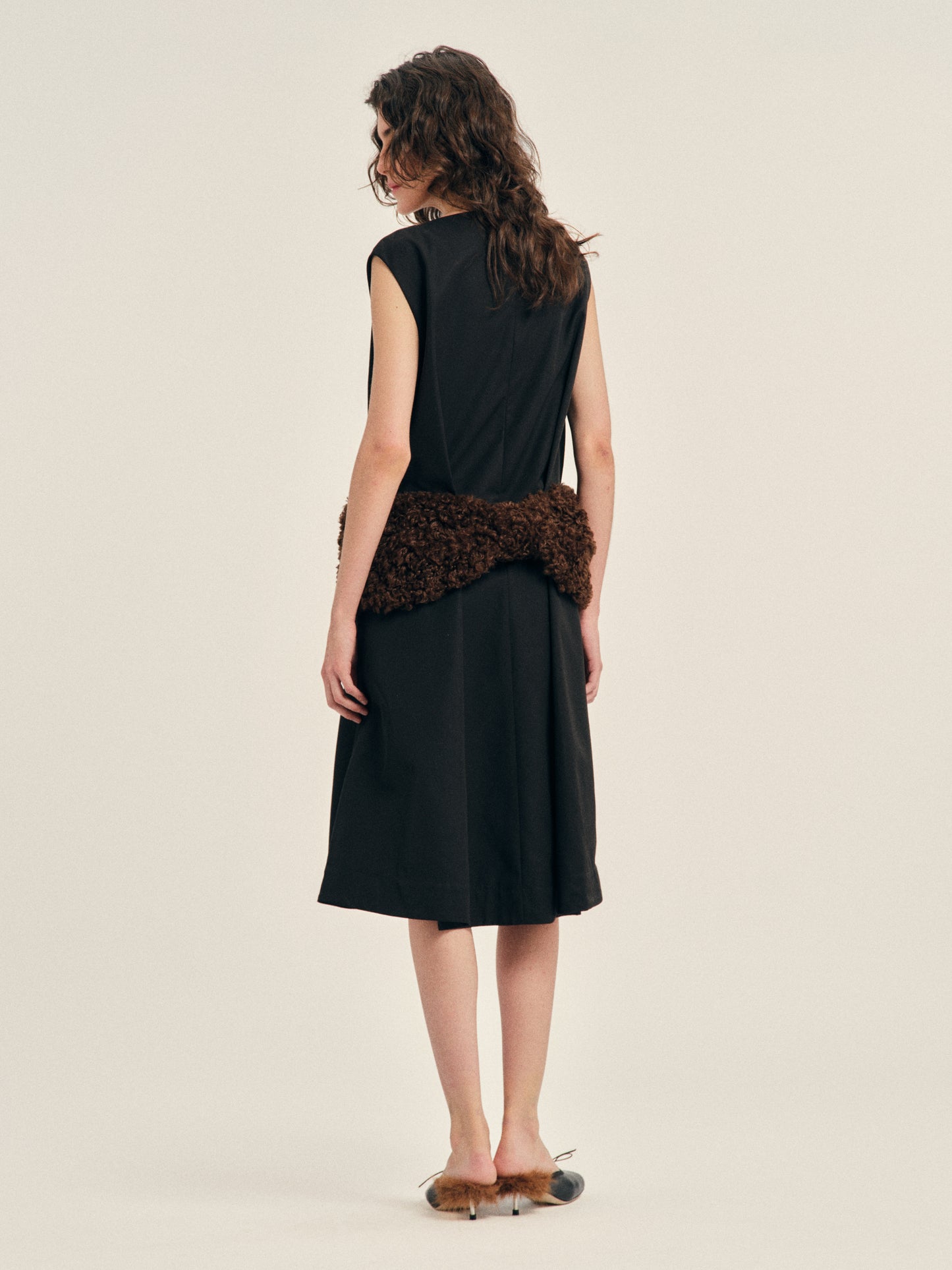 Boxy Peplum Faux Fur Bow Detail Dress