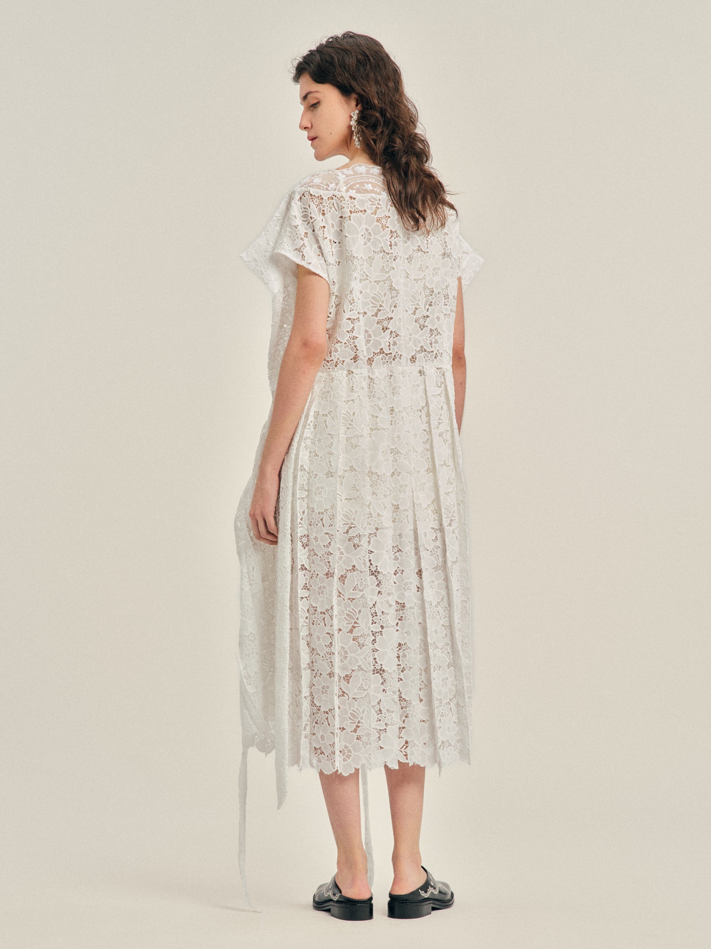 Embellished Pleated Sheer Panel Flare Dress