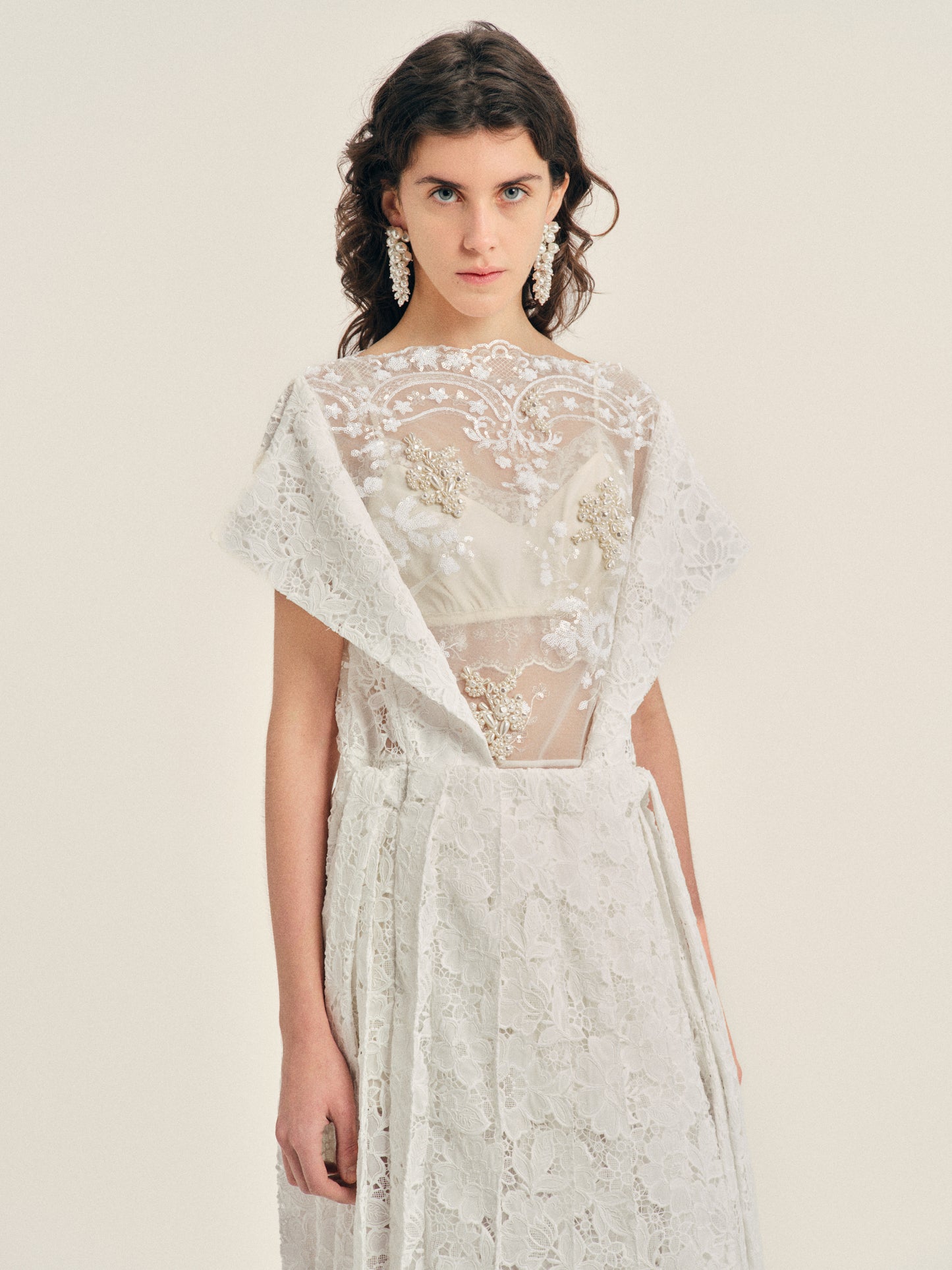 Embellished Pleated Sheer Panel Flare Dress