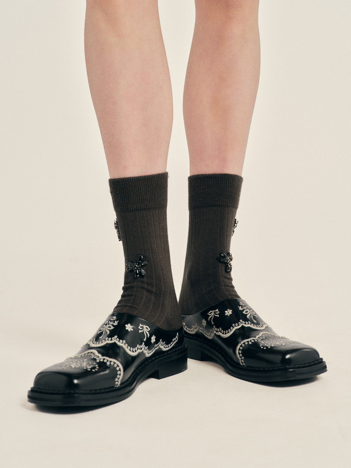 Embellished Merino Silk Ankle Socks