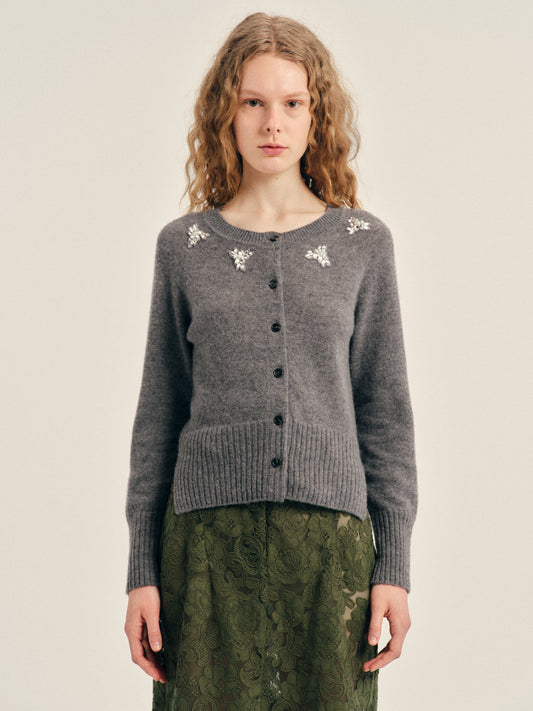 Embellished Relaxed Cashmere Cardigan