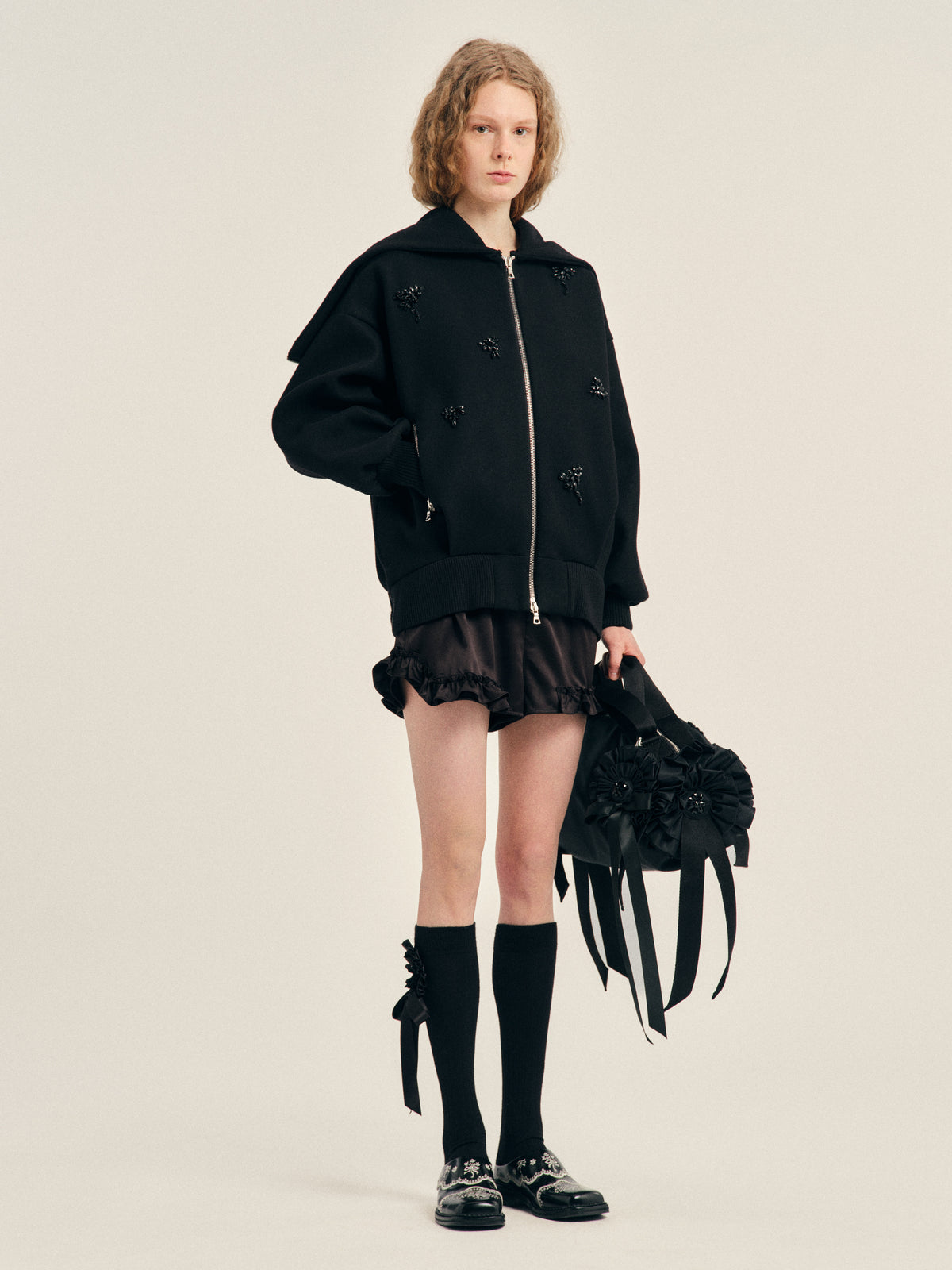 Embellished Oversized Split Hood Jacket