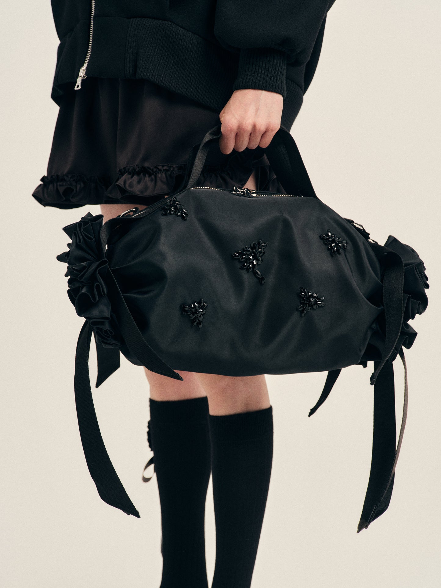 Turbo Embellished Double Ribbon Rosette Bag