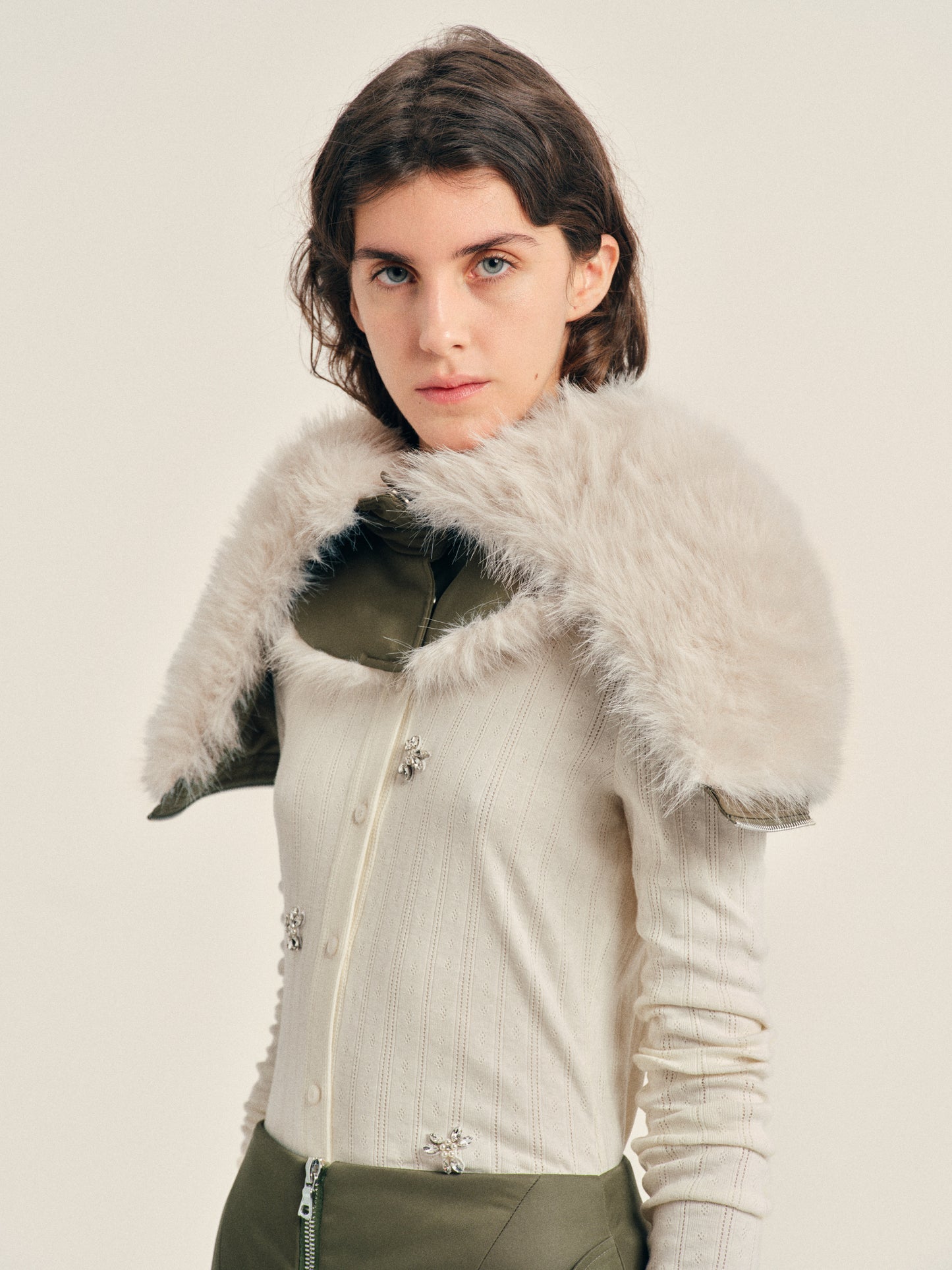 Split Faux Fur Zip Hood