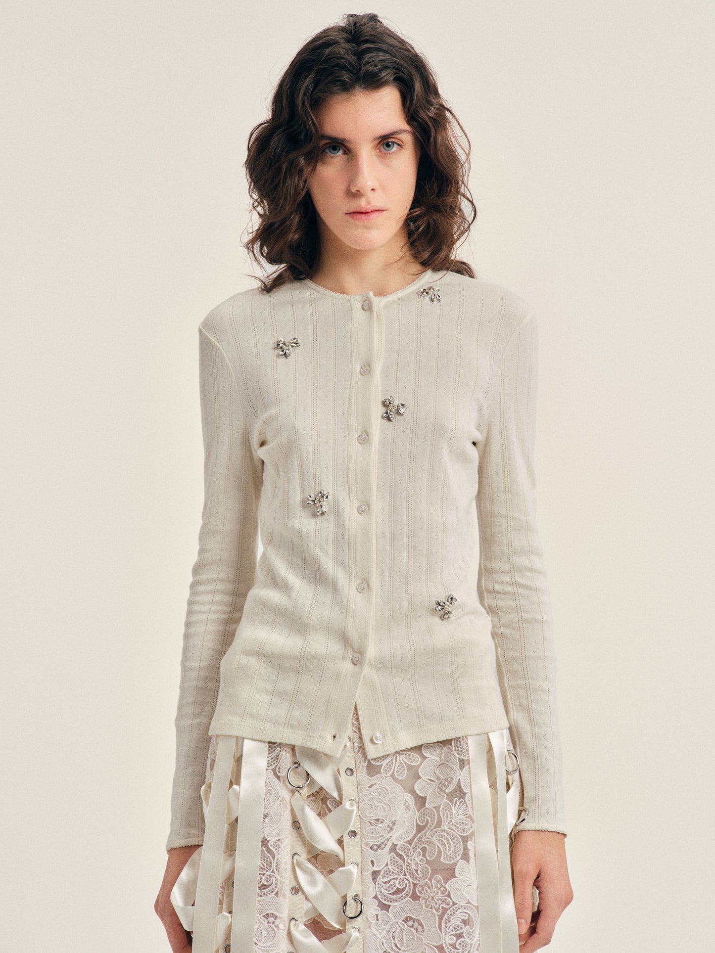 Turbo Embellished Pointelle Cardigan