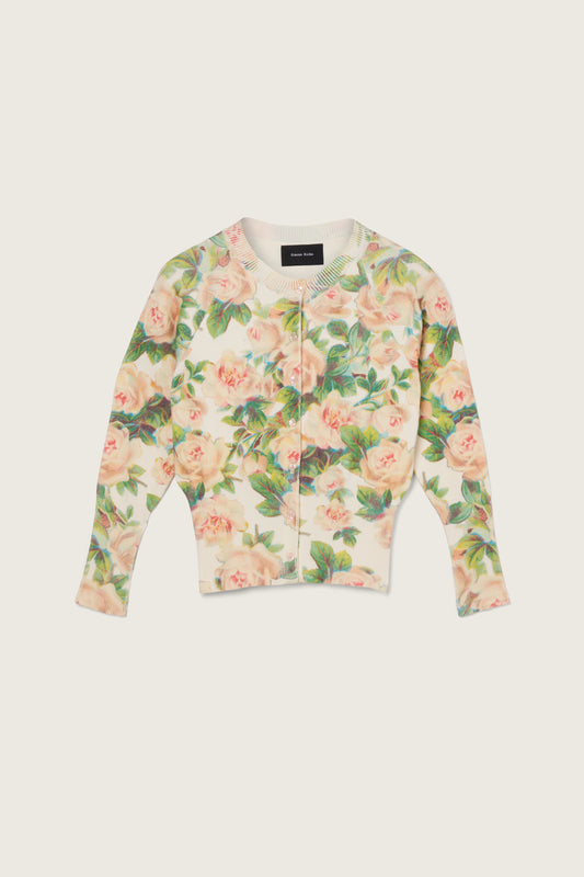 Shrunken Floral Knit Cardigan