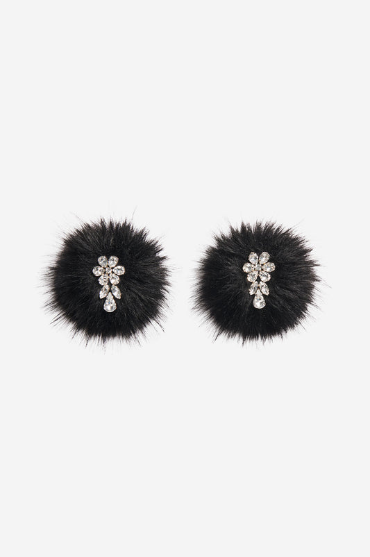 Crystal Flower Pompom Earrings