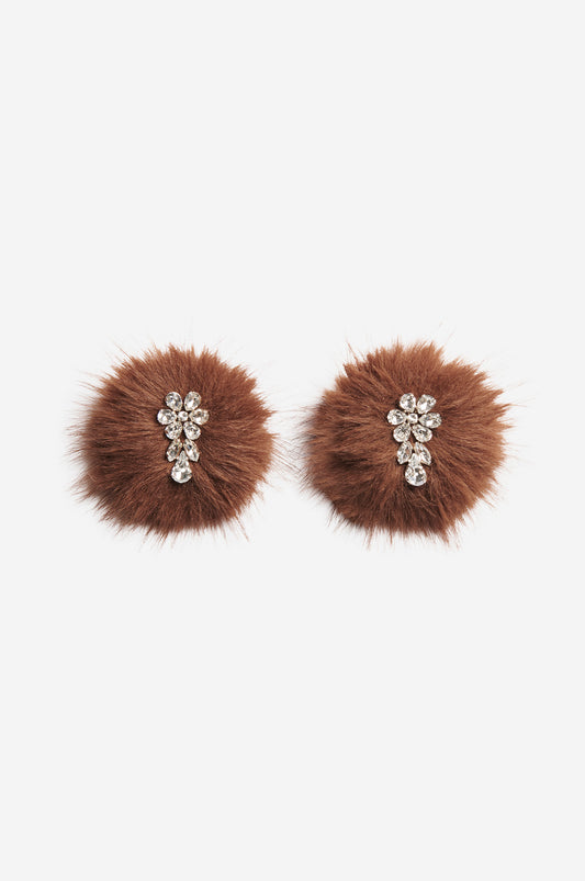 Crystal Flower Pompom Earrings