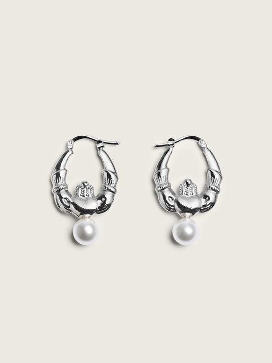 Claddagh & Pearl Hoop Earrings
