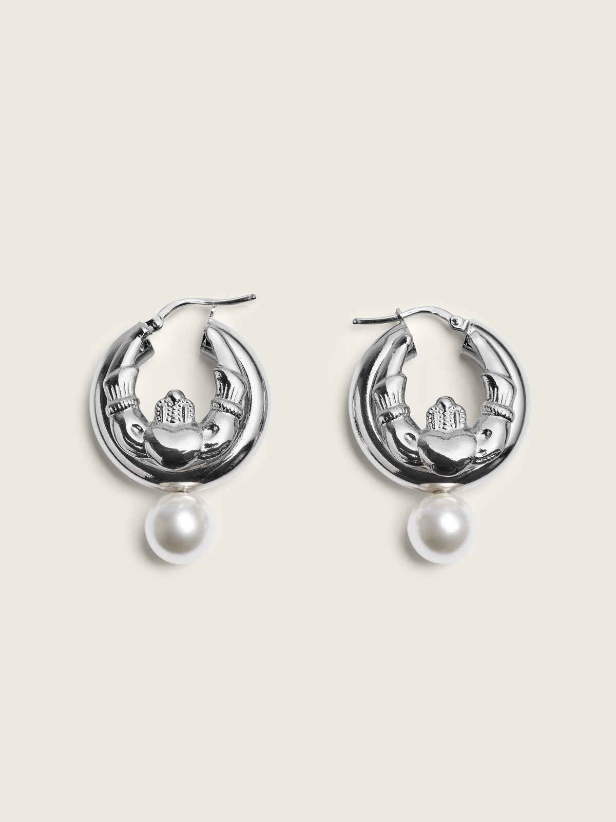 Stacked Claddagh & Pearl Hoop Earrings