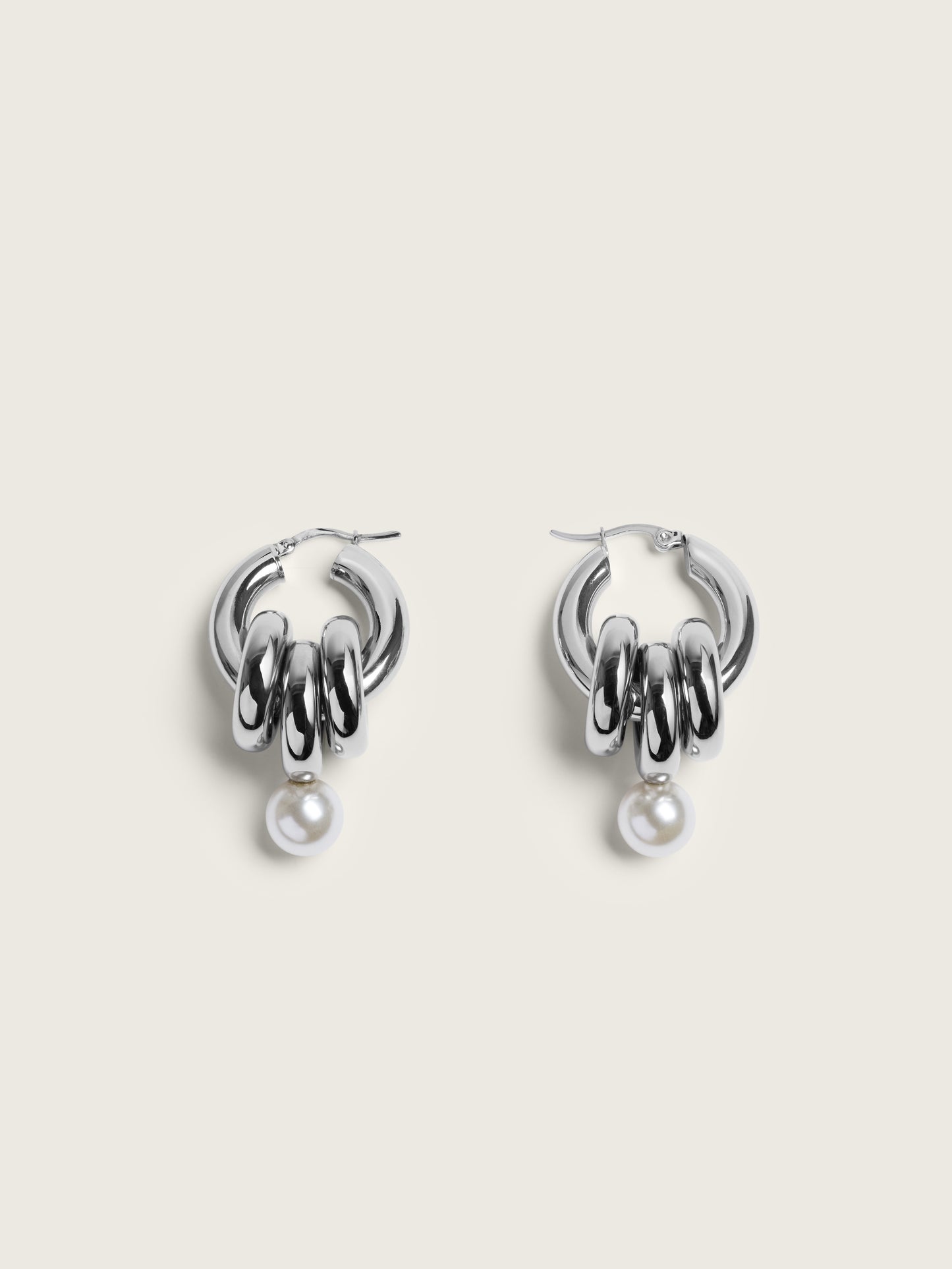 Stacked Link Pearl Hoop Earrings