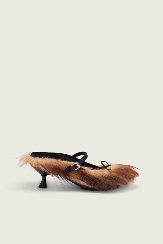 Faux Fur Grip Mule Heel