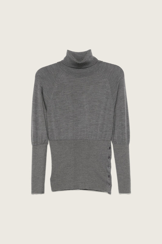 Fitted High Neck Button Placket Jumper