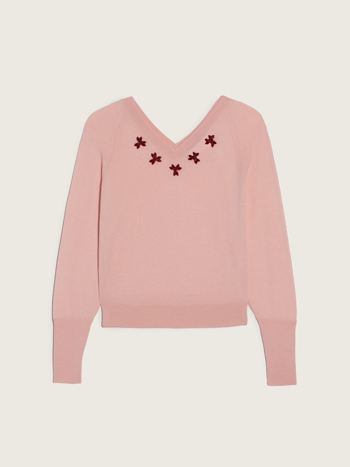 Merino Silk Double V-Neck Jumper With Turbo Embellishment