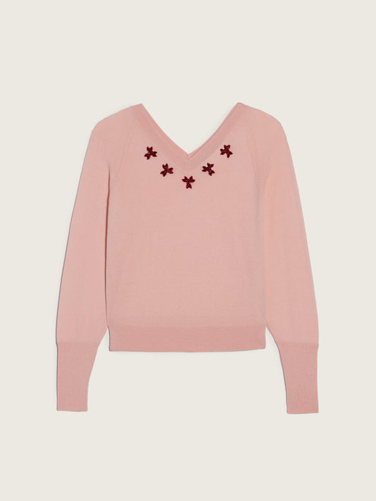 Merino Silk Double V-Neck Jumper With Turbo Embellishment
