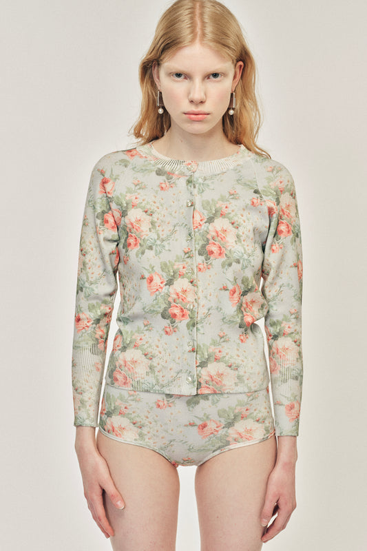 Shrunken Floral Knit Cardigan