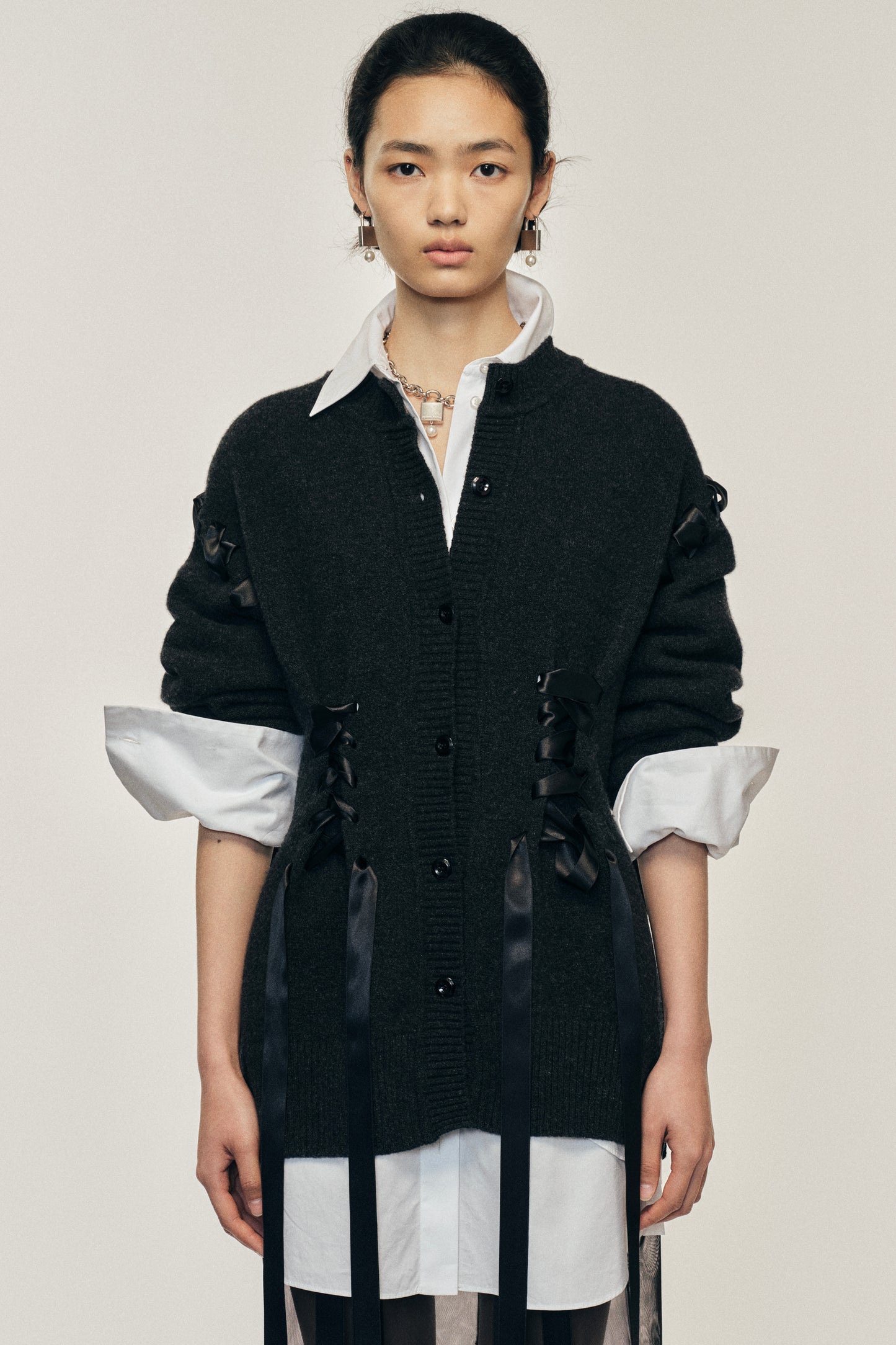 Sculpted Ribbon Corset Cardigan