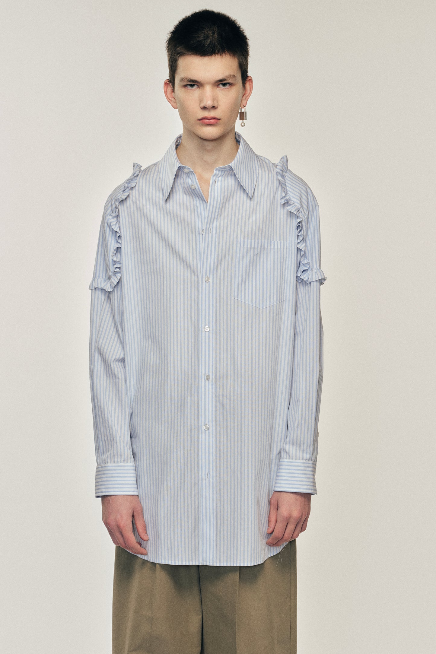 Ruffle Shoulder Patch Tunic Shirt