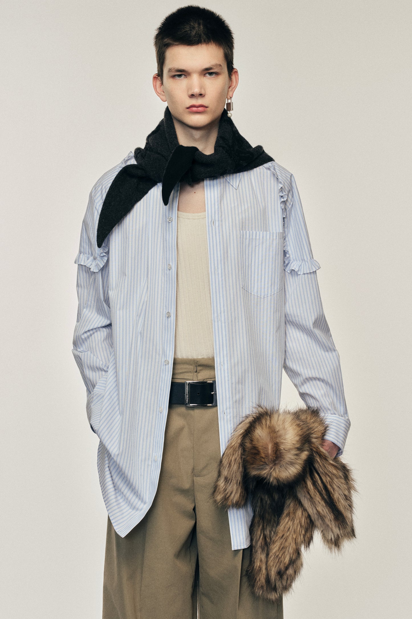 Ruffle Shoulder Patch Tunic Shirt