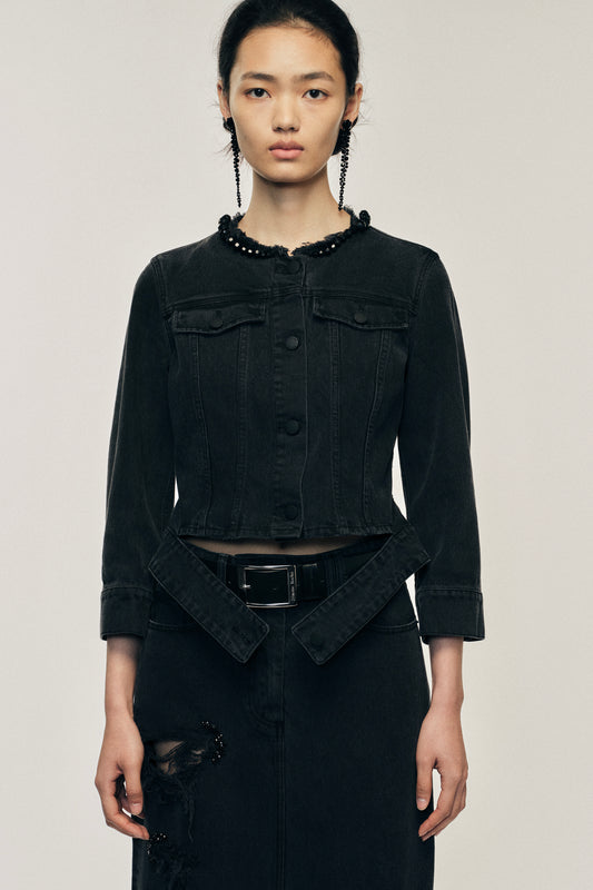 Embellished Fitted Waist Tail Jacket