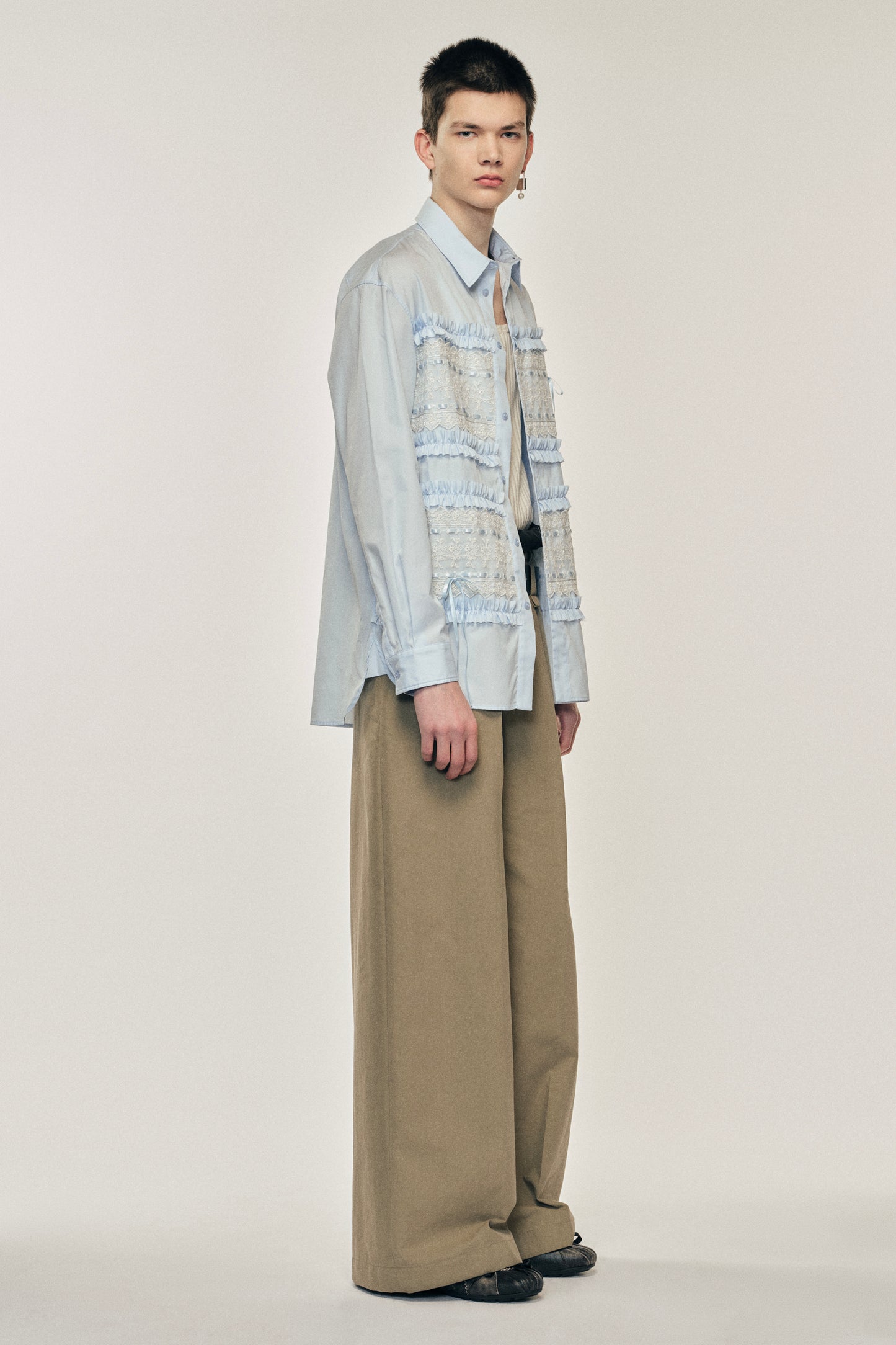 Lace Ribbon Trim Easy Shirt