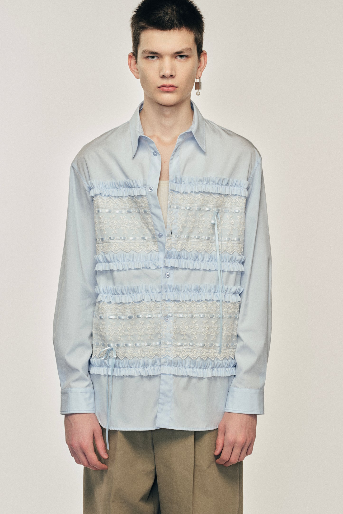 Lace Ribbon Trim Easy Shirt