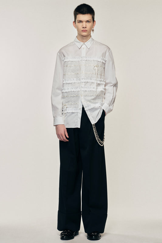 Lace Ribbon Trim Easy Shirt