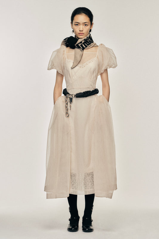 Sheer Bow Puff Sleeve Hip Tutu Dress