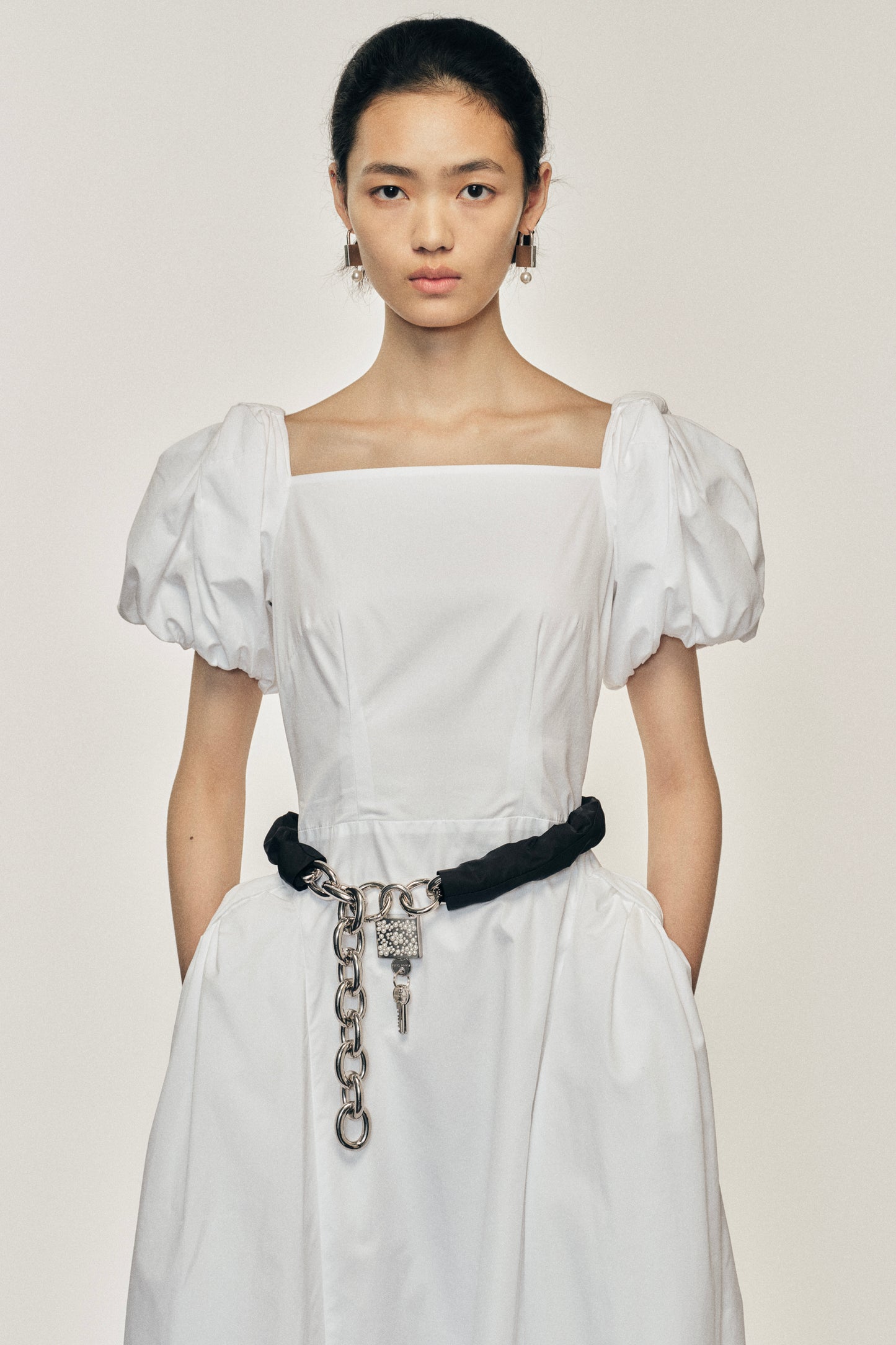 Bow Puff Sleeve Hip Dress