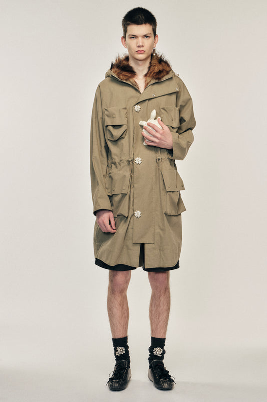 Multi Pocket Faux Fur Lined Parka Coat