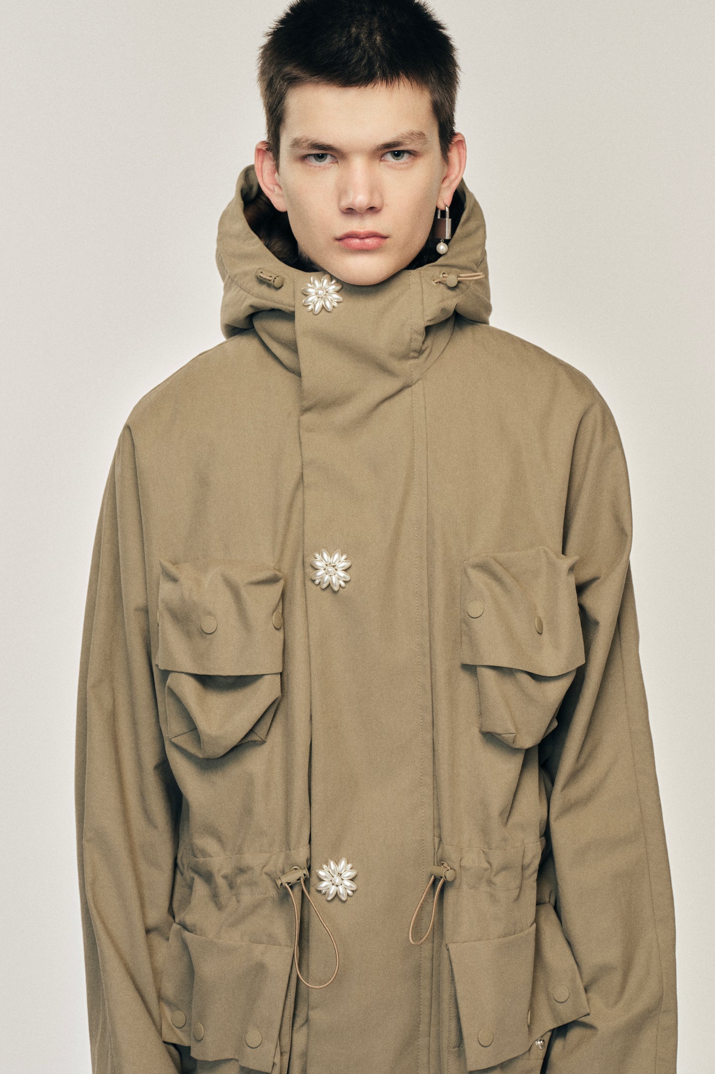 Multi Pocket Faux Fur Lined Parka Coat