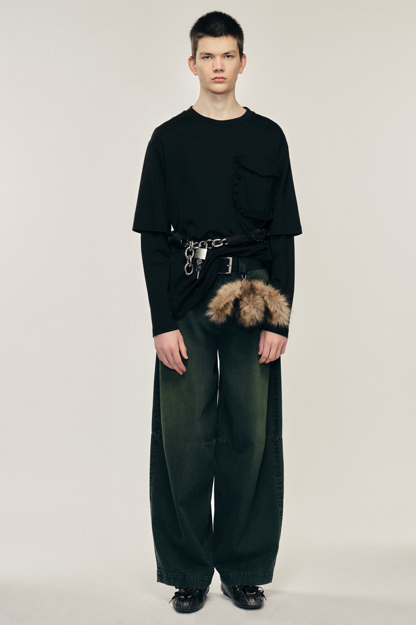 Layered Ruffle Pocket Long Sleeve T-Shirt