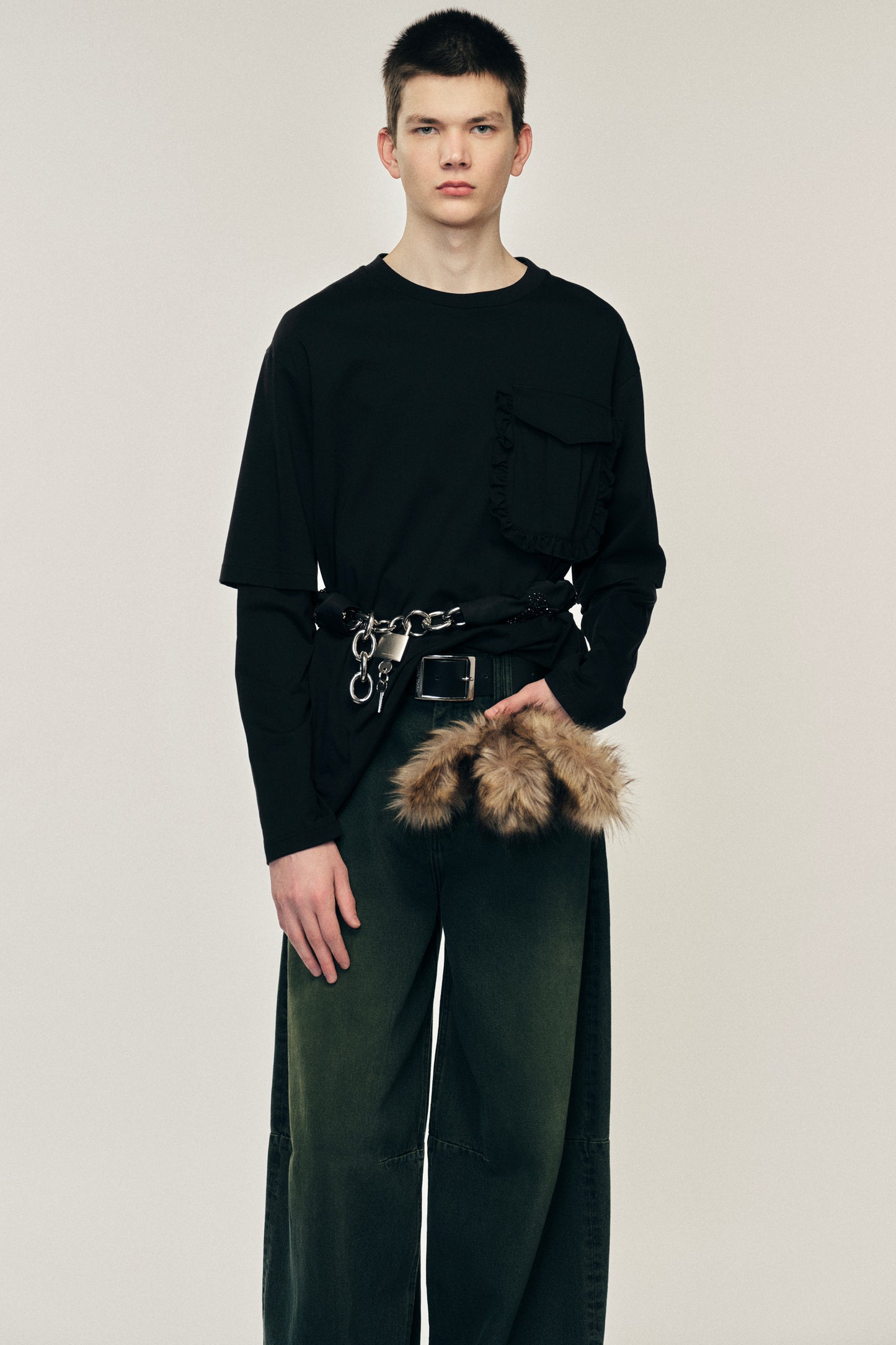 Layered Ruffle Pocket Long Sleeve T-Shirt