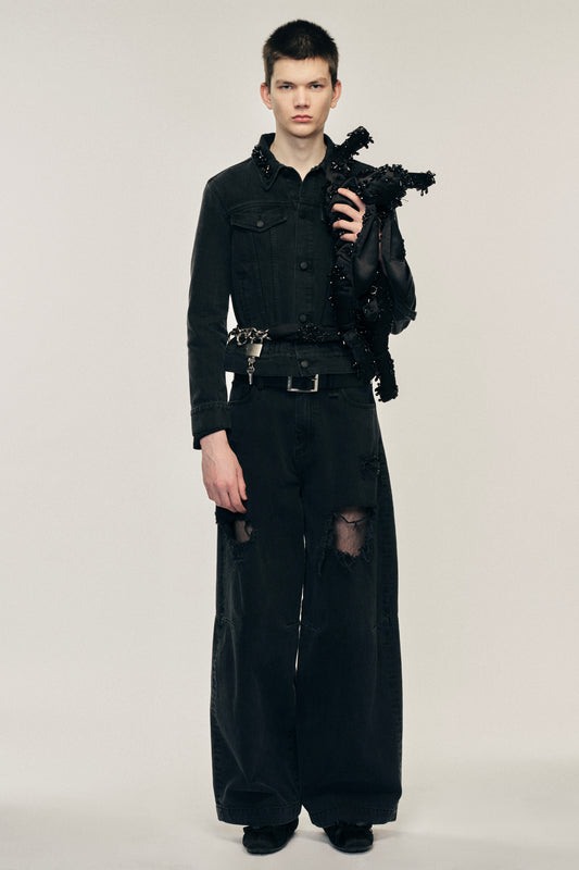 Embellished Wide Leg Puddle Jeans