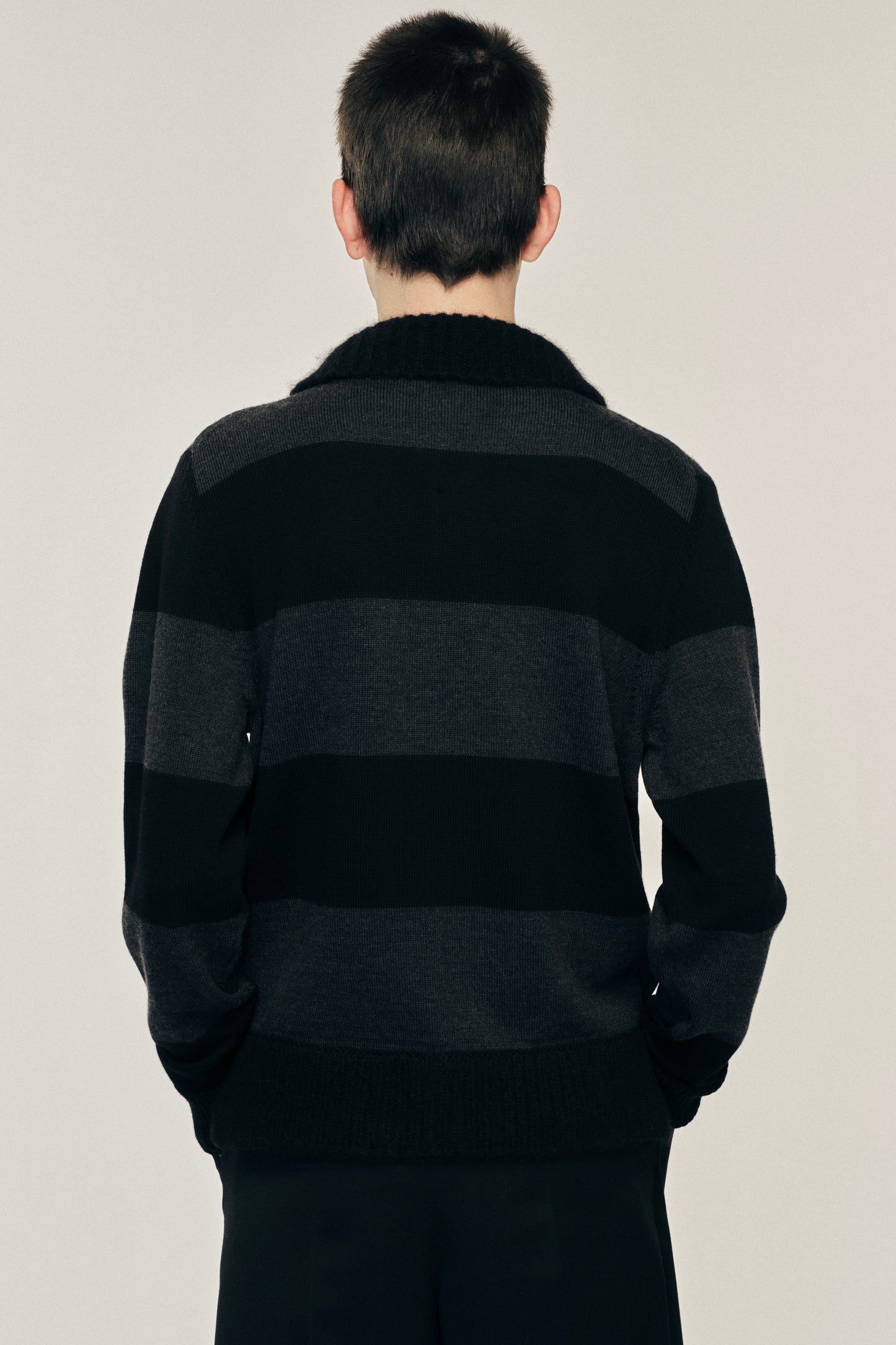 Embellished Fuzzy Collar Rugby Cardigan