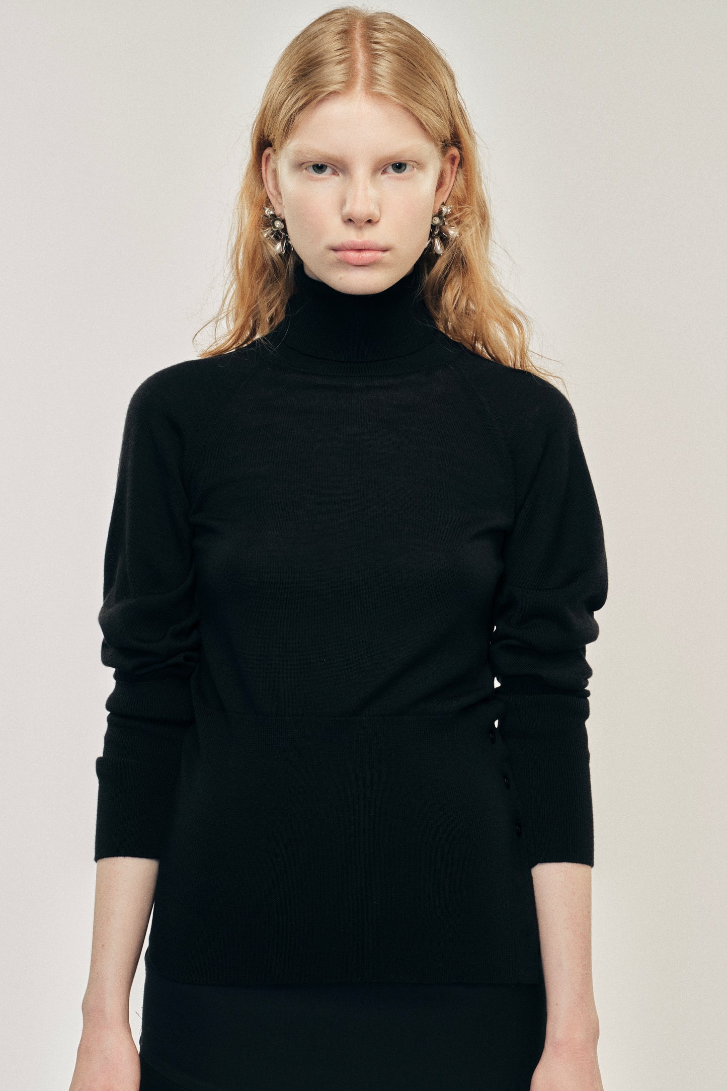 Fitted High Neck Button Placket Jumper