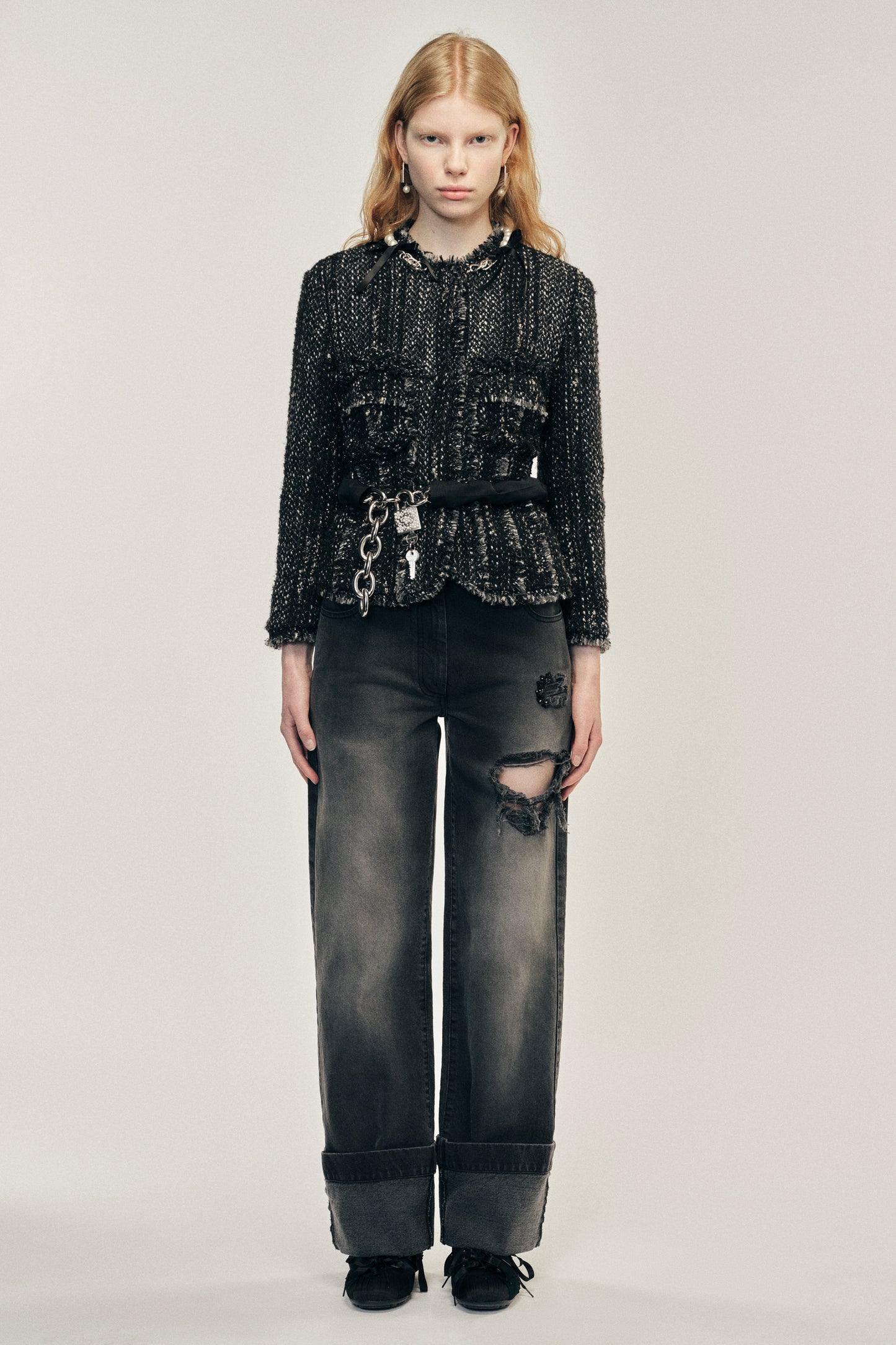 Embellished Sculpted Frill Bust Fray Jacket